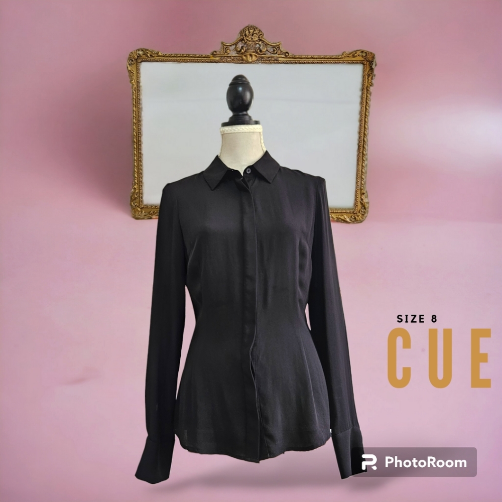 CUE | black women's blouse | Size 8 - Picture 1 of 8